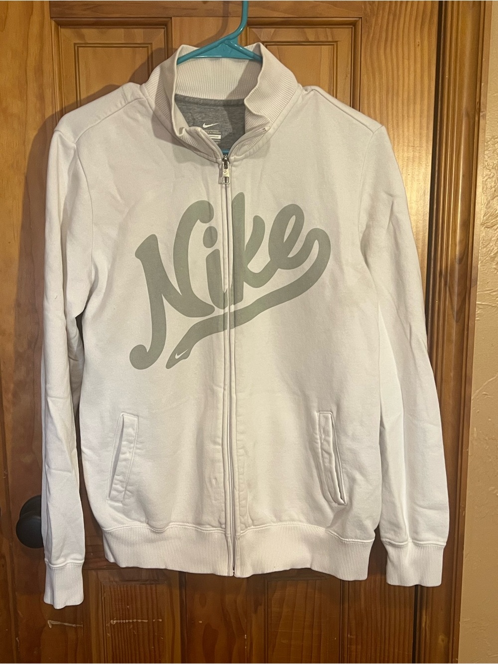 Nike White Full-Zip Logo Jacket with Gray Script large